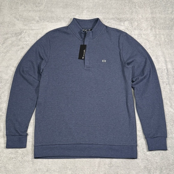 Travis Mathew Cloud Quarter Zip 2.0 Pullover Blue Heather Mens L Golf Casual NEW